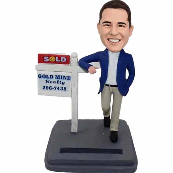 Custom Bobblehead Best Real Estate Agent, Male Agent, lender and Realtor Bobblehead