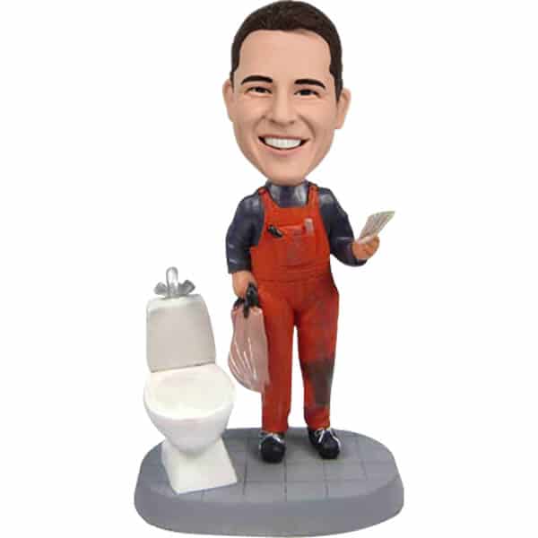 Personalised bobblehead repairing toilet