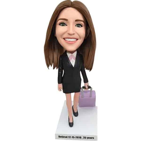 Custom Bobbleheads: Flight Attendant with Case, stewardess, airhostess