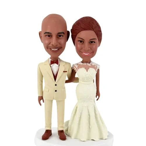Custom Black Wedding Bobbleheads Cake Toppers
