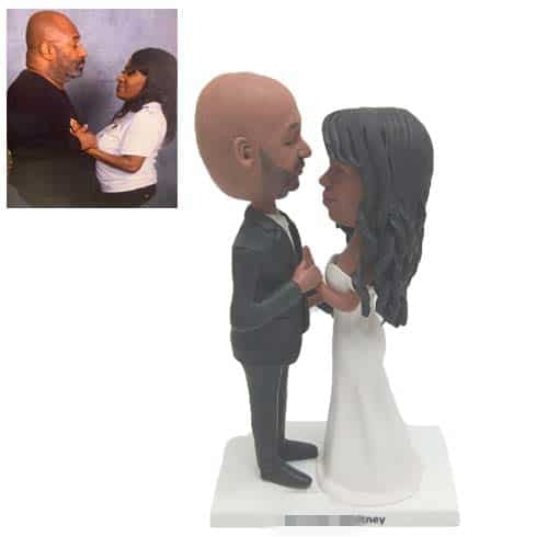 Custom Elegant Wedding Bobbleheads Cake Topper facing each other