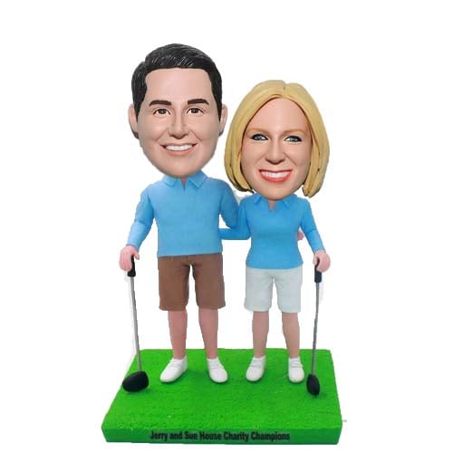 Custom bobbleheads couple playing golf