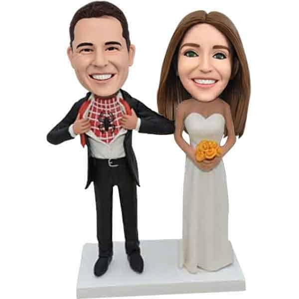 Custom bobbleheads Spiderman Groom Cake Toppers