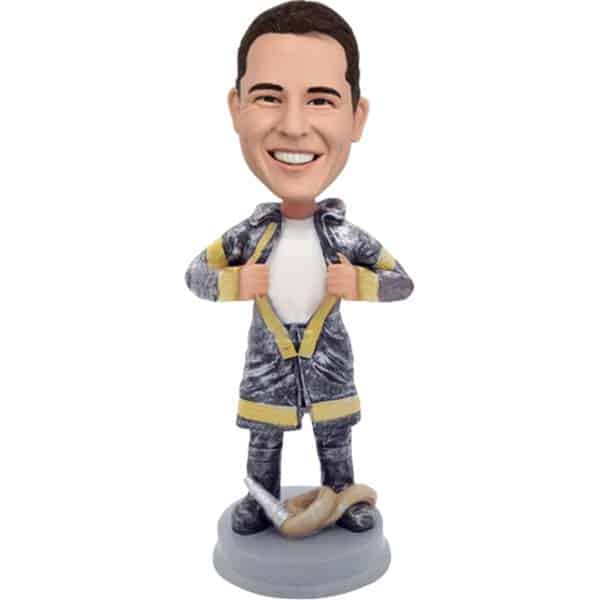 Custom Fireman Bobblehead firefighter opening shirt