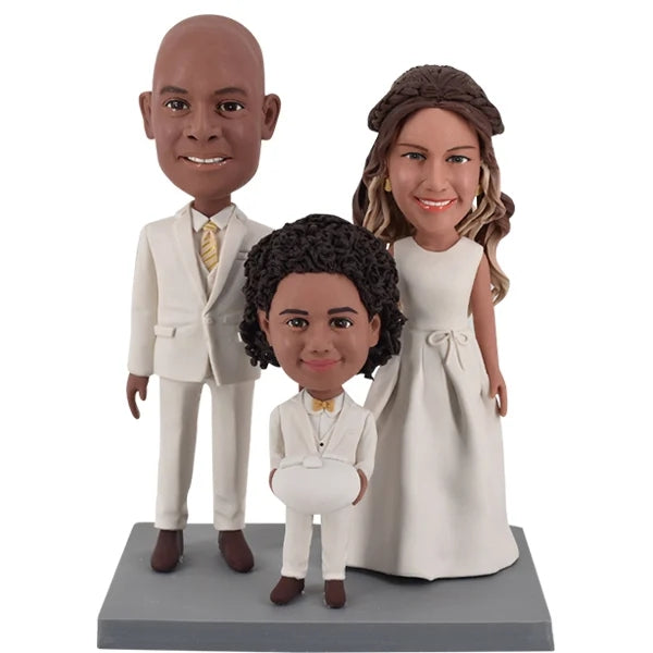 Custom Wedding Bobblehead Cake Toppers with ring bearer