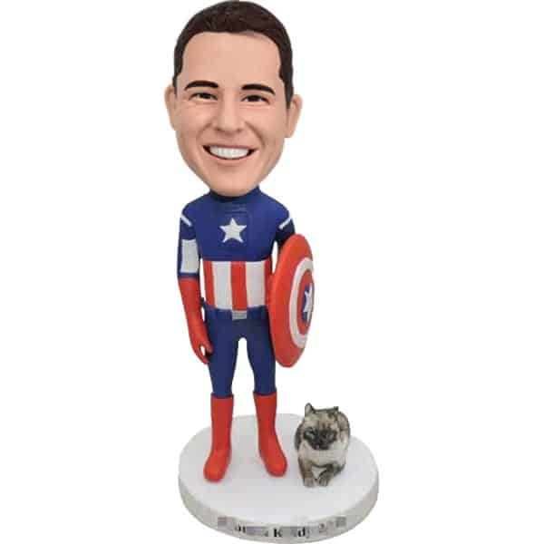 Personalized Bobblehead Captain America with pet