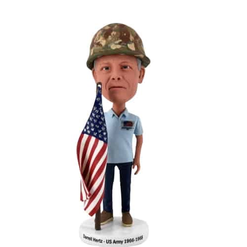 Custom bobblehead holding flag