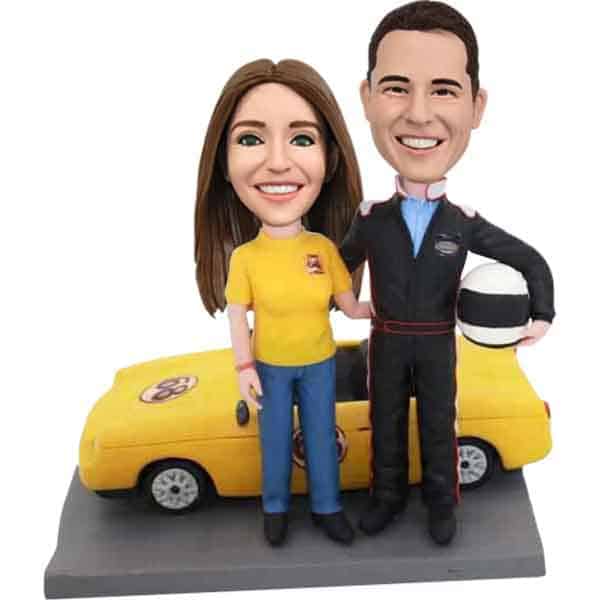 Custom couple bobbleheads with car