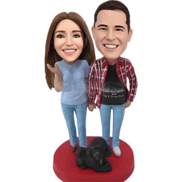 Couple Custom Bobbleheads with Dog