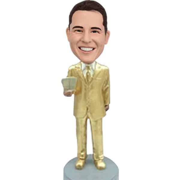 Custom bobbleheads rich man in Golden suit