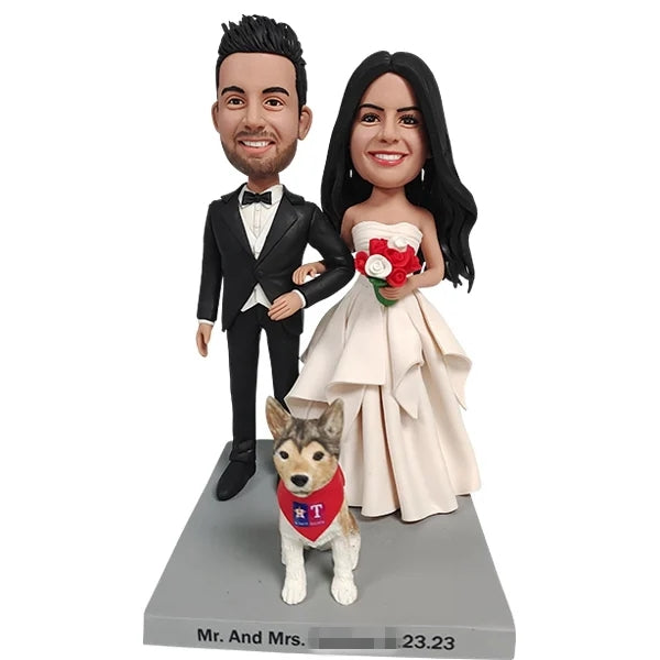 Personalized Wedding Bobblehead cake toppers with dogs