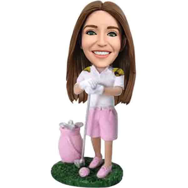 Custom Bobbleheads - Female Golfer with Bag