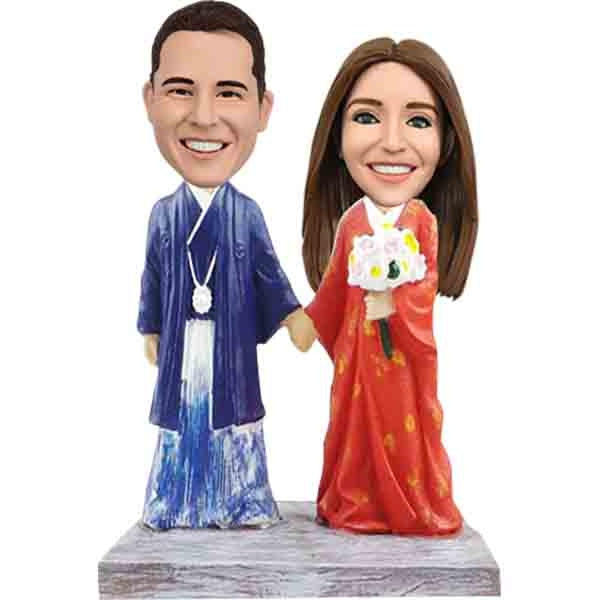 Personalized Japanese Wedding Cake Toppers Bobbleheads Kimono