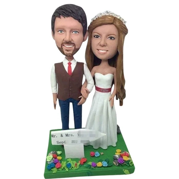 Country Rustic Wedding Bobblehead Cake Toppers Custom