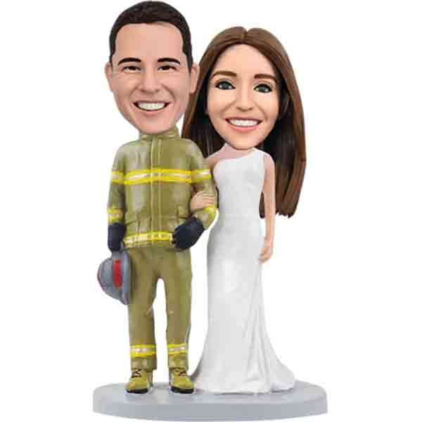 Custom Wedding Bobbleheads Cake Toppers Firefighter Groom