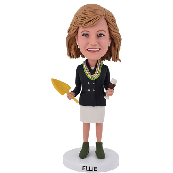 Personalized Bobblehead Mother with garden shove and wine necklace