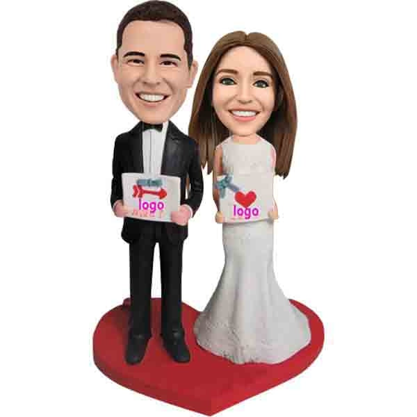 Custom Wedding Bobblehead Cake Topper with Logos