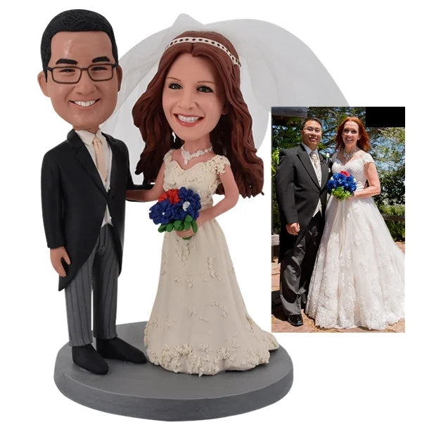 Custom Wedding Bobblehead Cake topper bride in champagne dress