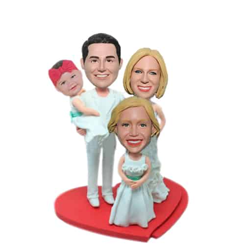 Custom  Wedding Cake Topper for Family, Couple and Two Daughters Bobbleheads