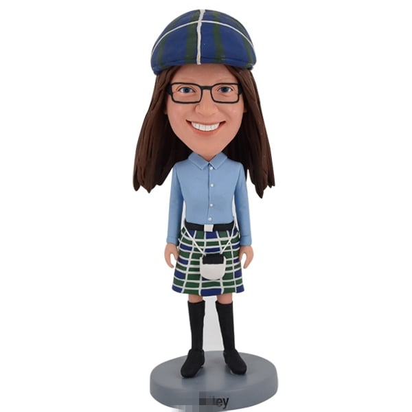 female Scottish Bobblehead in Irish Kilt