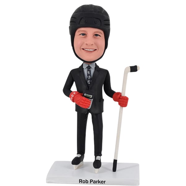 Hockey Coach Bobblehead with Helmet and calculator