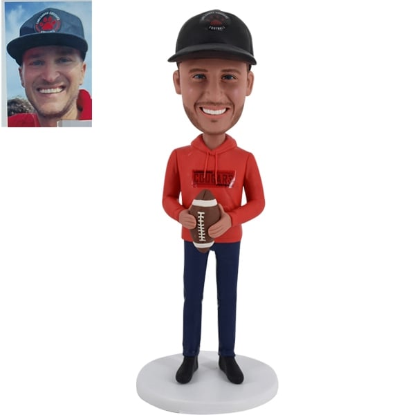 Rugby Coach Bobble Head Custom holding ball