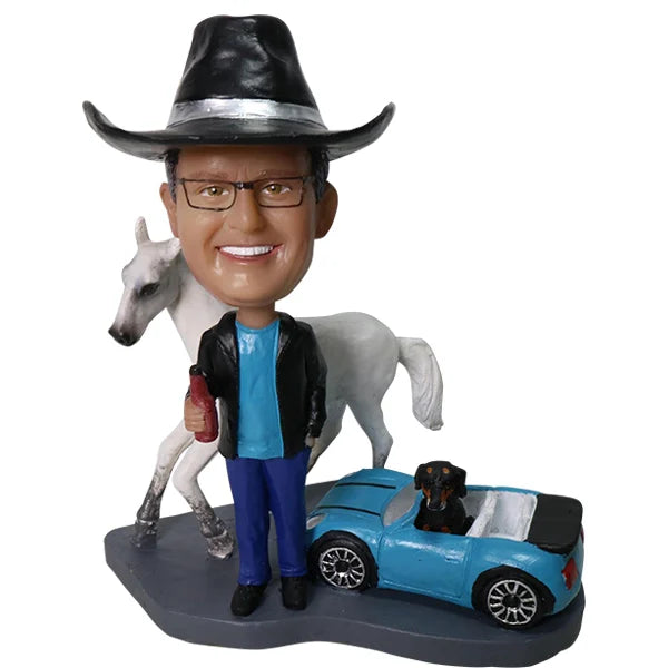 Custom Bobblehead with horse, car, beer and pet