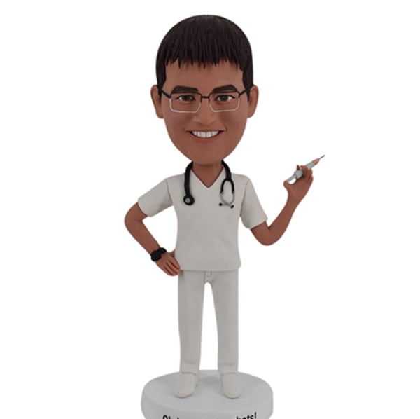 Best Nurse Bobblehead with Syringe in Scrubs