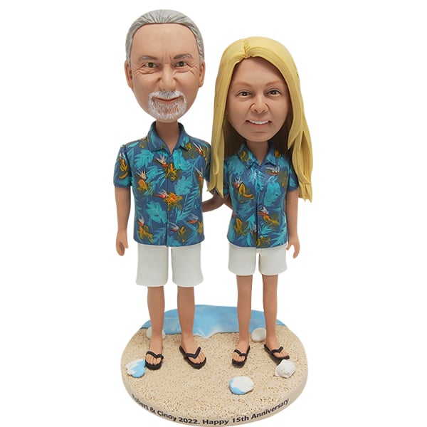 Custom Hawaiian Bobblehead Cake Toppers with sandals