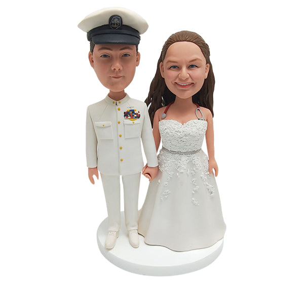 Custom Wedding Bobblehead cake topper navy chief groom and doctor bride