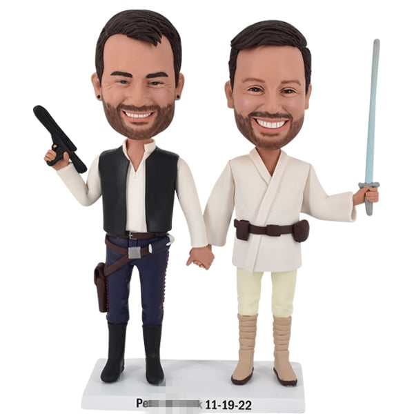Personalized gay wedding bobblehead cake toppers Star war Han Solo and Luke Skywalker