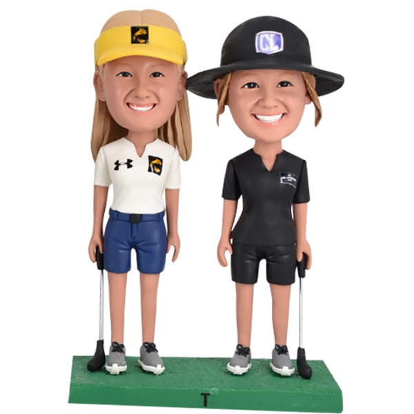 Two Women Bobbleheads Personalized Playing Golf