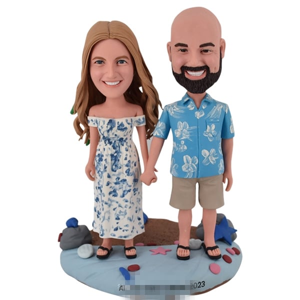 Custom Wedding Couple Bobble Head Hawaiian Beach