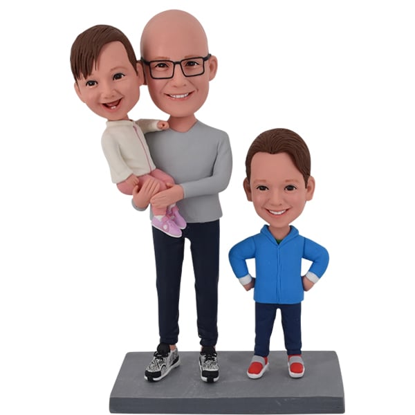 Dad and Two Kids Bobbleheads