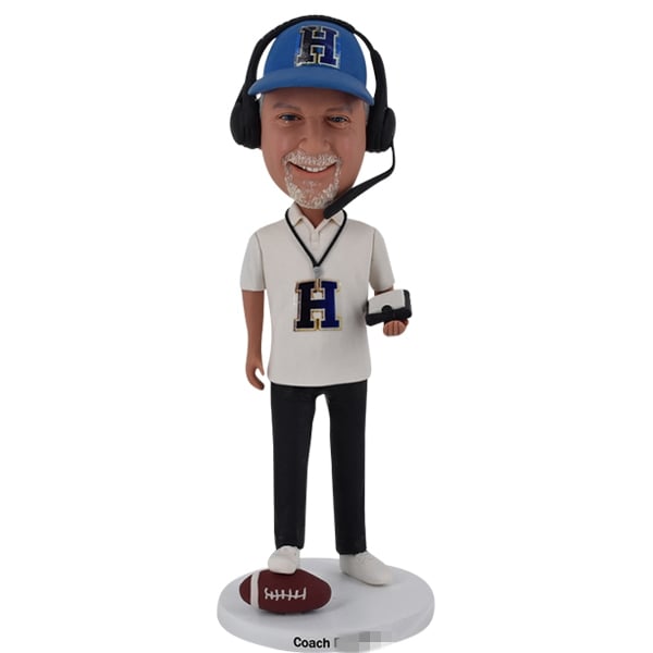 Rugby Coach Bobblehead Custom with headset and microphone