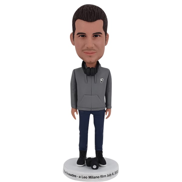 Custom Bobble Head with headphones around neck