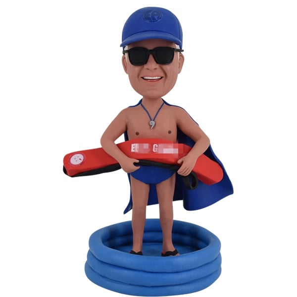 Swimming Bobblehead with rescue tube in water/pool