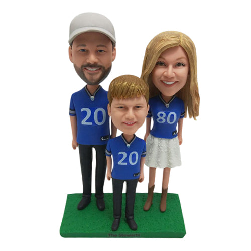 Custom parents and kid bobbleheads family sports theme