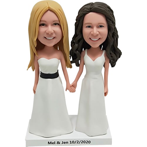 Custom bobbleheads for two brides Lesbian cake toppers