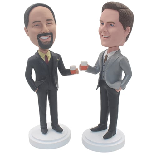 Custom bobbleheads for two businessman with beers at party