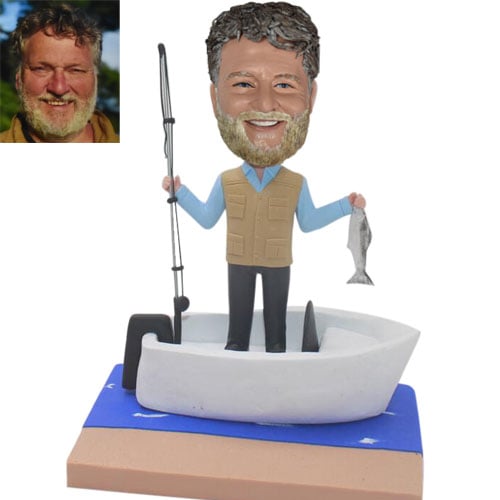 Fishing bobblehead doll in boat