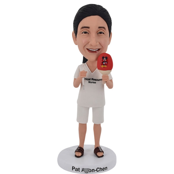 Female Bobblehead with custom ping pong raquet