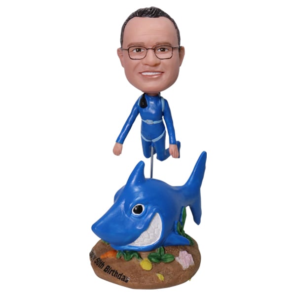 Custom Bobblehead Diver scuba diving with dolphin