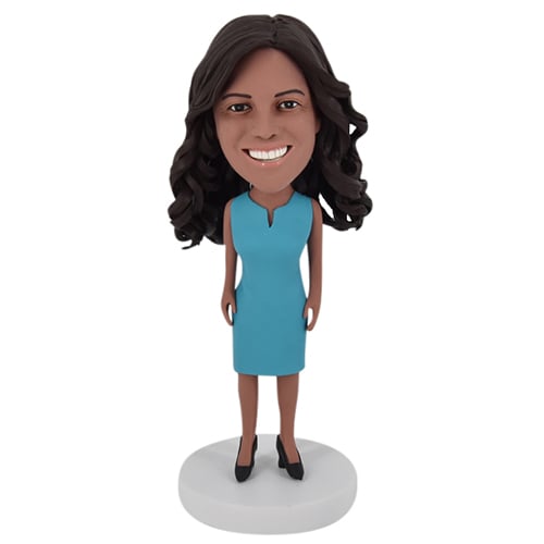 Custom staff bobblehead office in blue dress