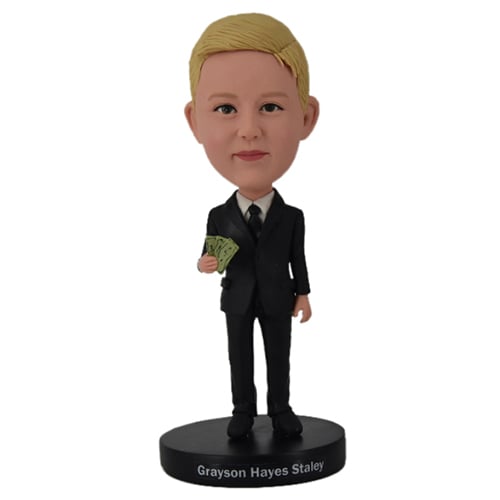 Custom small boy bobblehead with dollars money