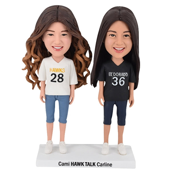 Two Girls Bobbleheads with Sports Jersey