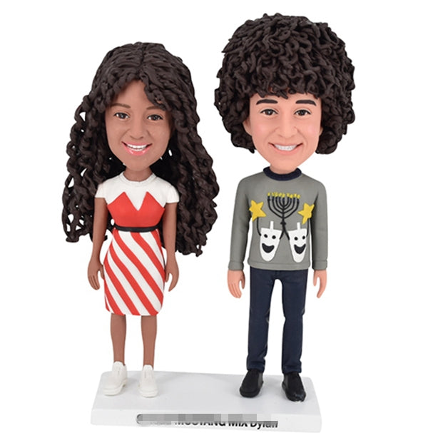 Sister and Brother Bobbleheads with Curly Hair