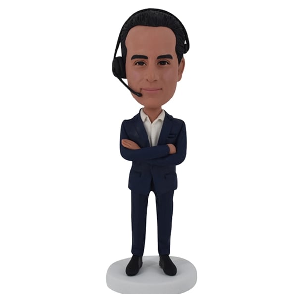 Bobblehead custom with phone headset sports announcer