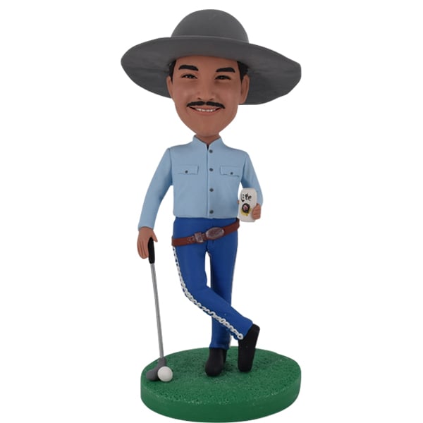 Bobblehead Cowboy with beer and playing golf