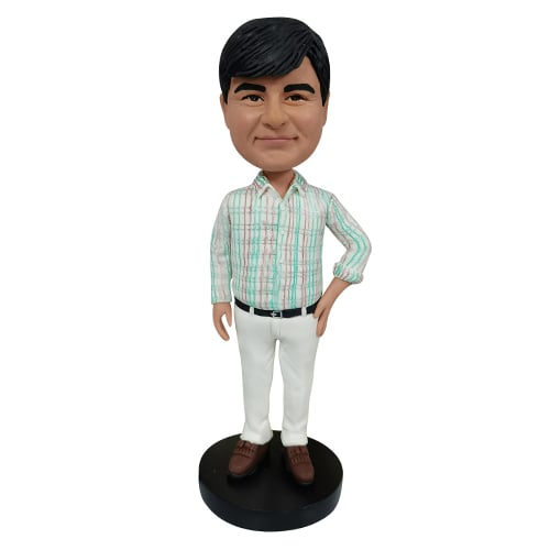 Custom bobbleheads fast delivery in plaid shirt